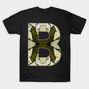 Letter B Monogram Initial Olive Green Pearl White Aesthetic Abstract Pattern Painting On Canvas T-Shirt